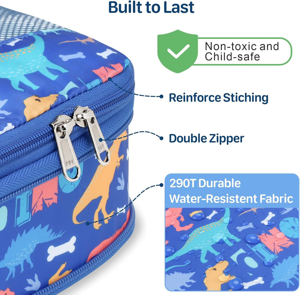 Kids Compression Packing Cubes - 4 PCS Sets, Blue Dinosaur