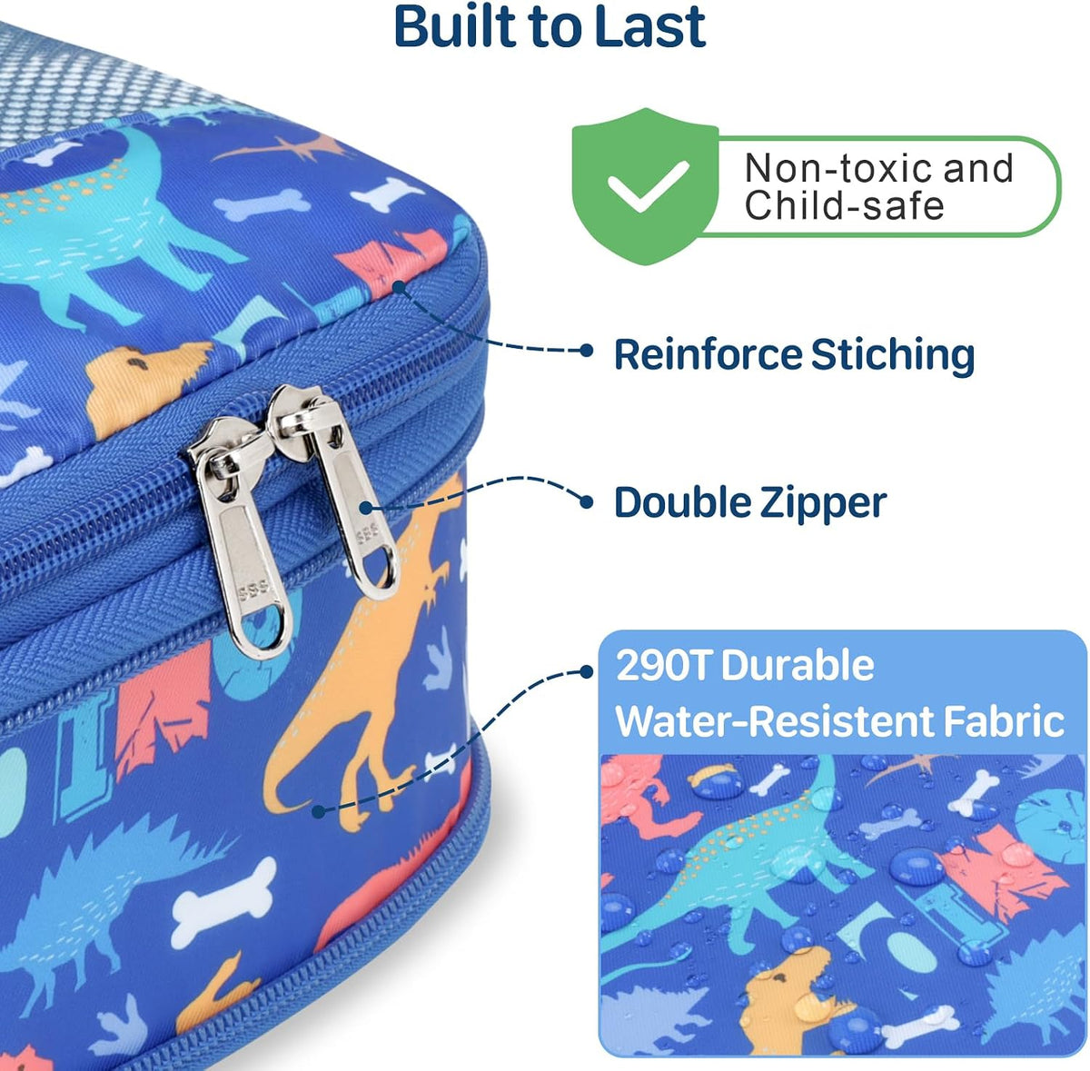 Kids Compression Packing Cubes - 4 PCS Sets, Blue Dinosaur