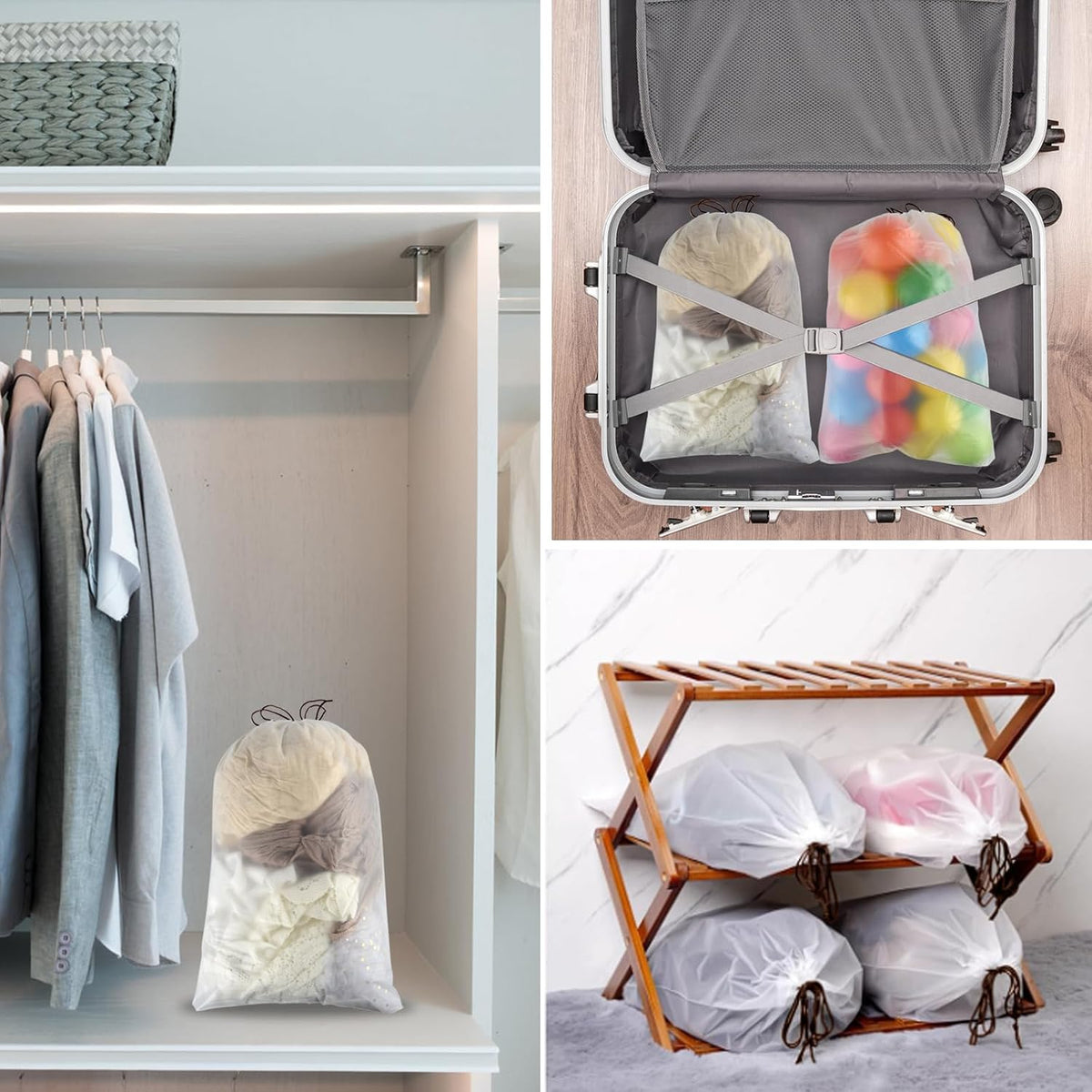 32 Pcs Shoe Bags for Travel, PLULON 15.7" x 11.8" Clear Drawstring Storage Bags Shoes Organizer for Packing Waterproof Dustproof Women Men Portable Travel Essentials