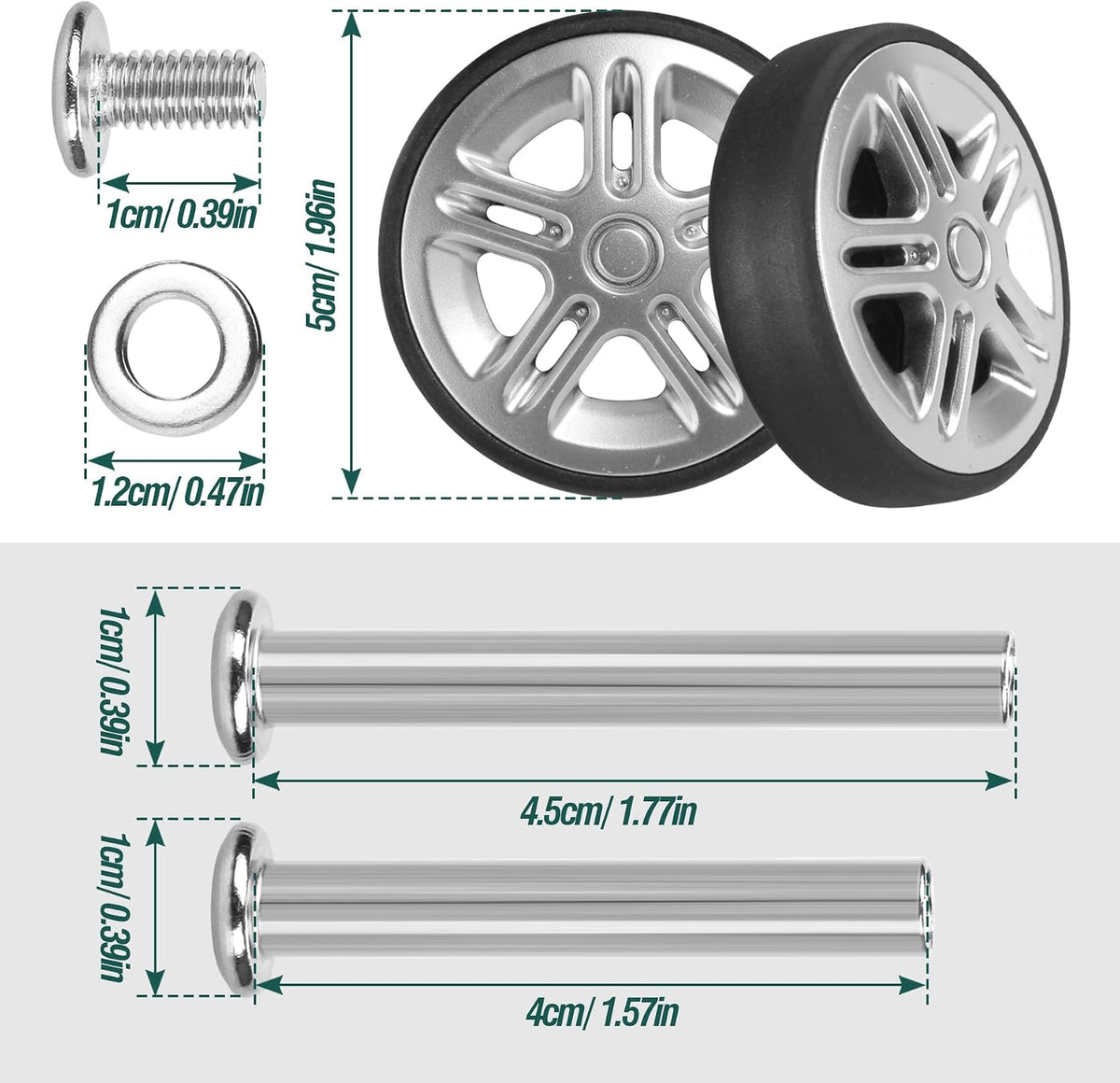 8 Pcs Double Row Suitcase Replacement Swivel Wheels OD50mm Silver A12