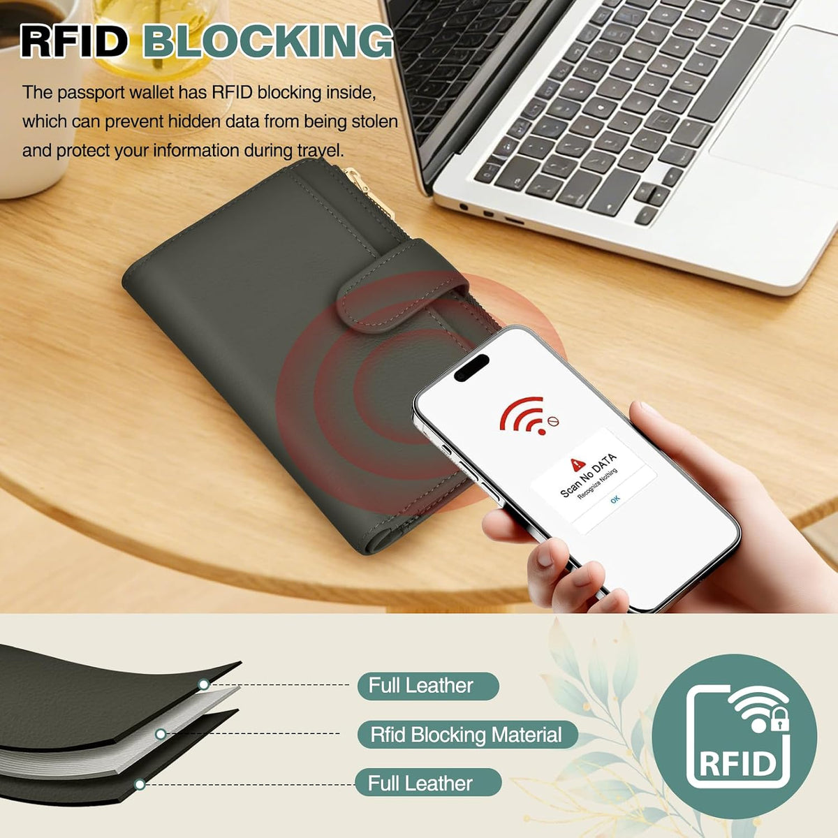 RFID Passport Holder for Travel, Leather Passport Cover Travel Wallet