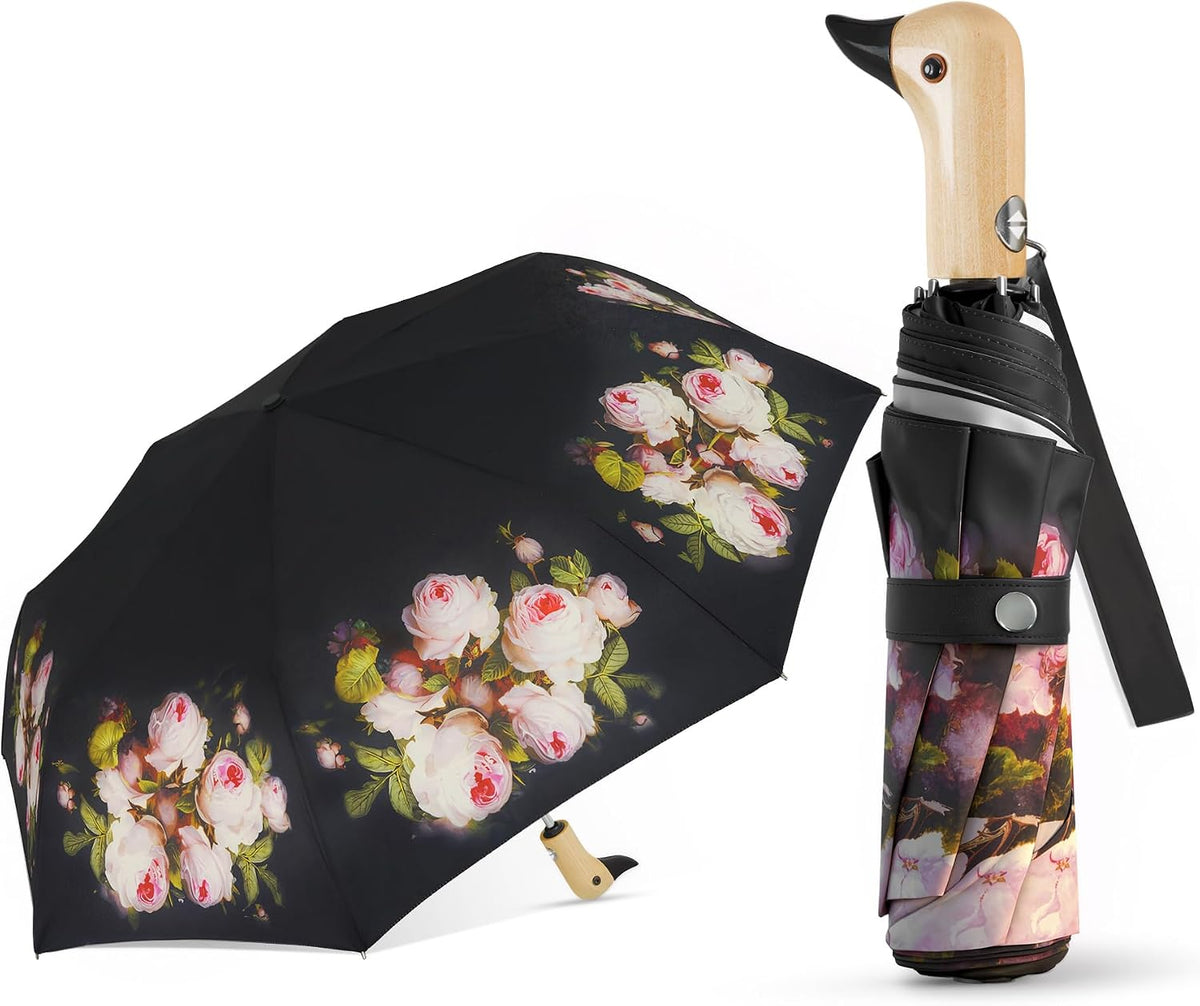 Cute Duck Umbrella Automatic Compact Folding Travel Rain for Women Kids
