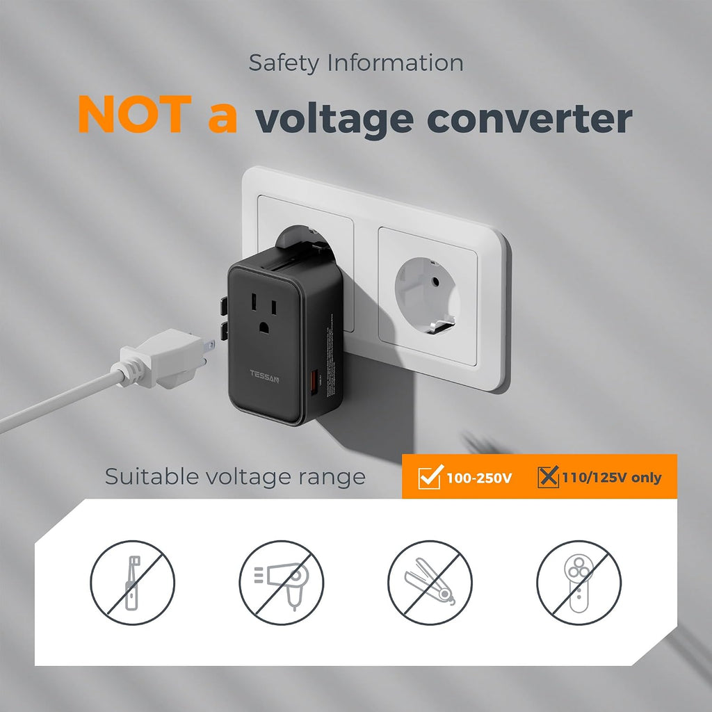 TESSAN 20W International Power Adapter, Black