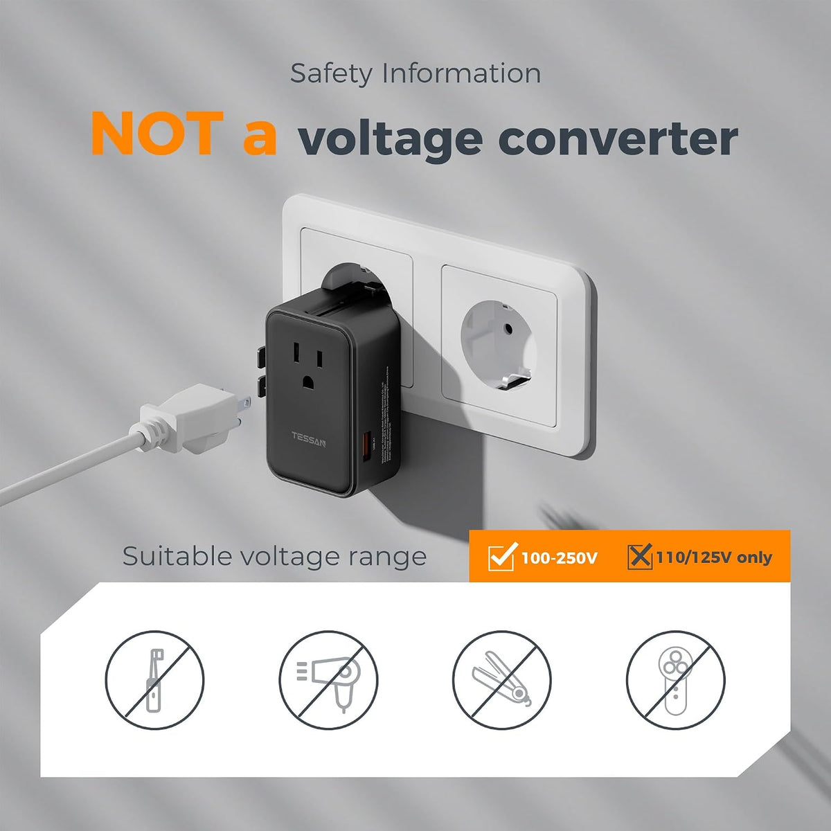 TESSAN 20W International Power Adapter, Black