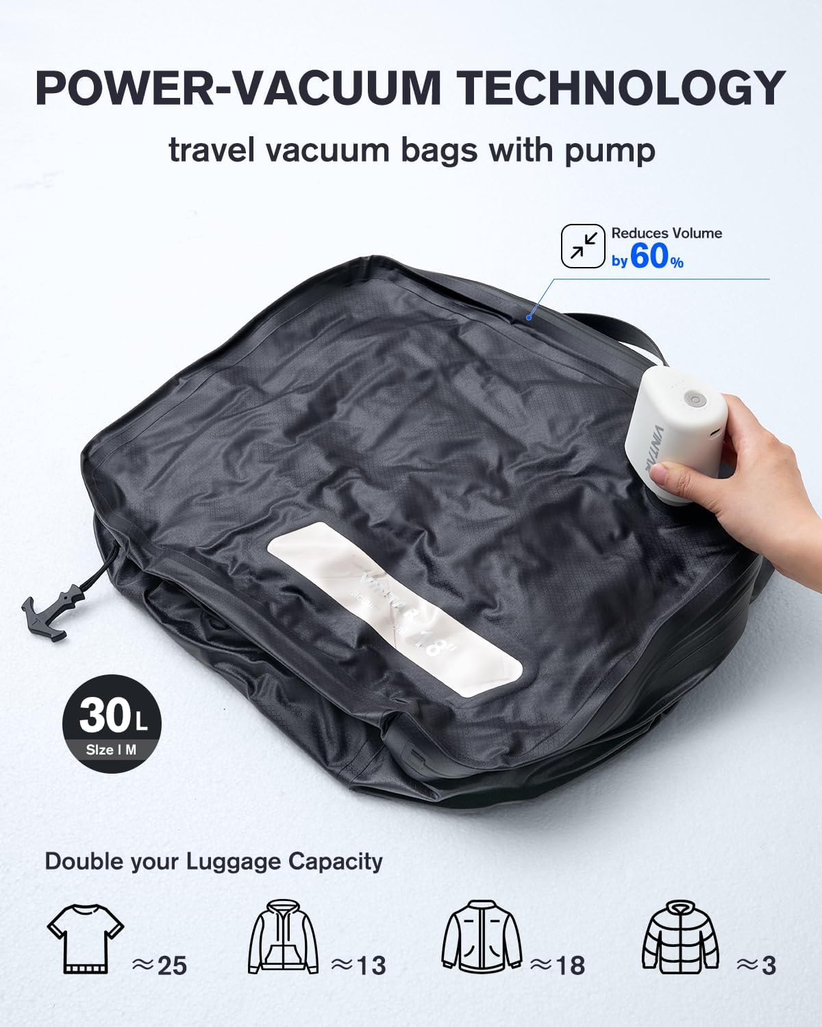 VINTAR Vacuum Bags for Travel with Pump, IP68 Waterproof, 2 Pack, 25L