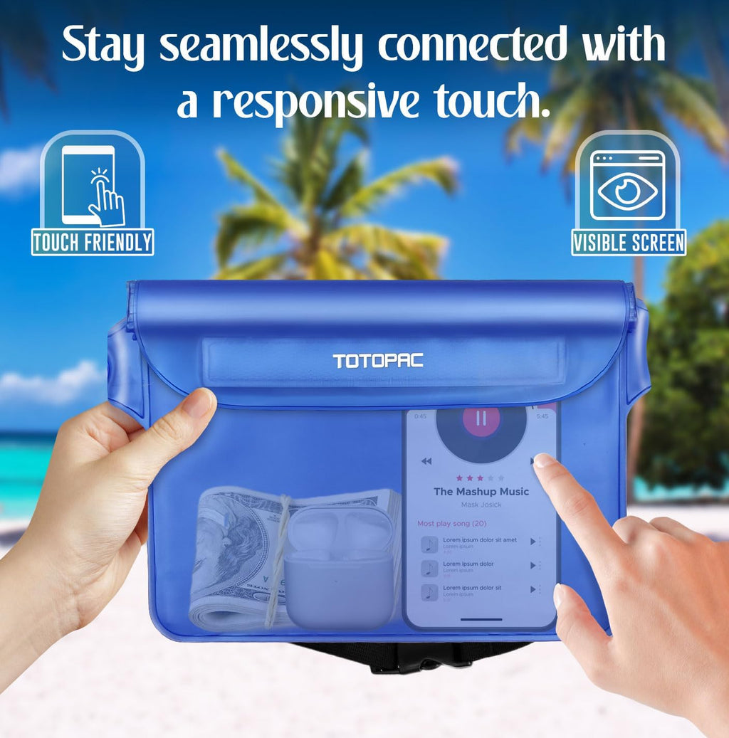 2-Pack Waterproof Fanny Pack, Phone Pouch with Waist Strap, 9x6.7 Inch Dry Bag for Phone, Cash, and Valuables – for Swimming, Kayaking, Boating, Snorkeling, and Water Sports (2, Grey + Blue)