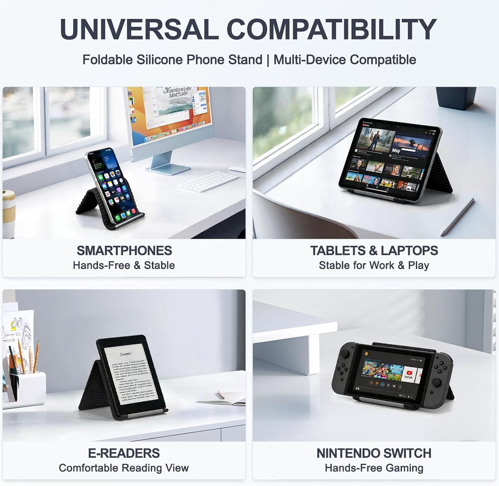 Foldable Phone Stand, Flexible Phone Holder Built-in Aluminum Anti-Slip Silicone Portable Phone Stand for Phone Tablet Laptop Bed Office Airplane Travel Orange-Black