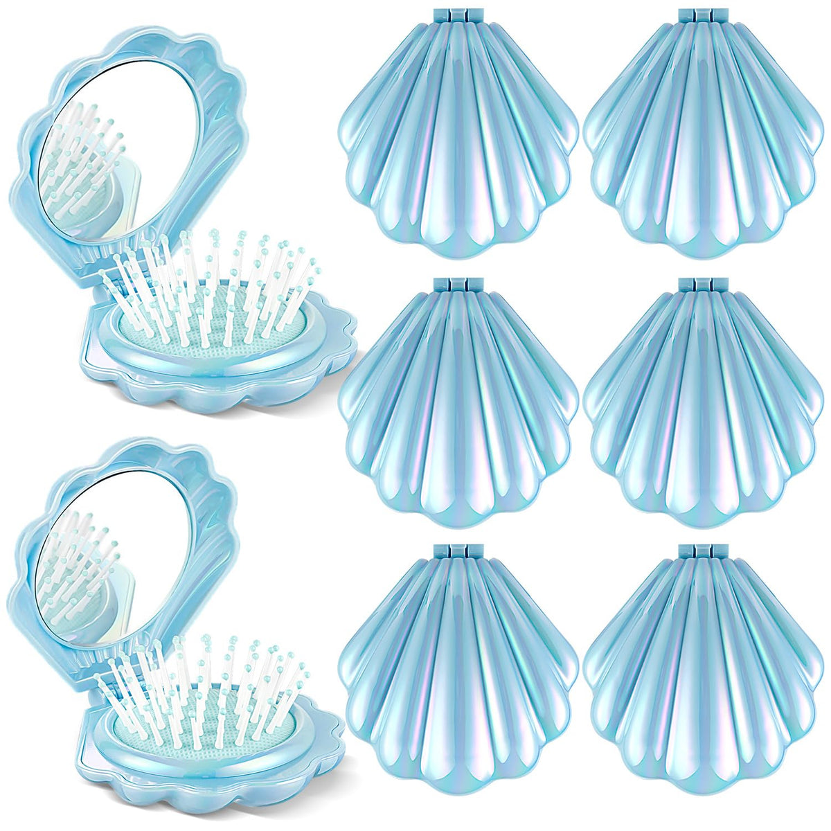 8 Pcs Foldable Travel Shell Hair Brush with Mirror