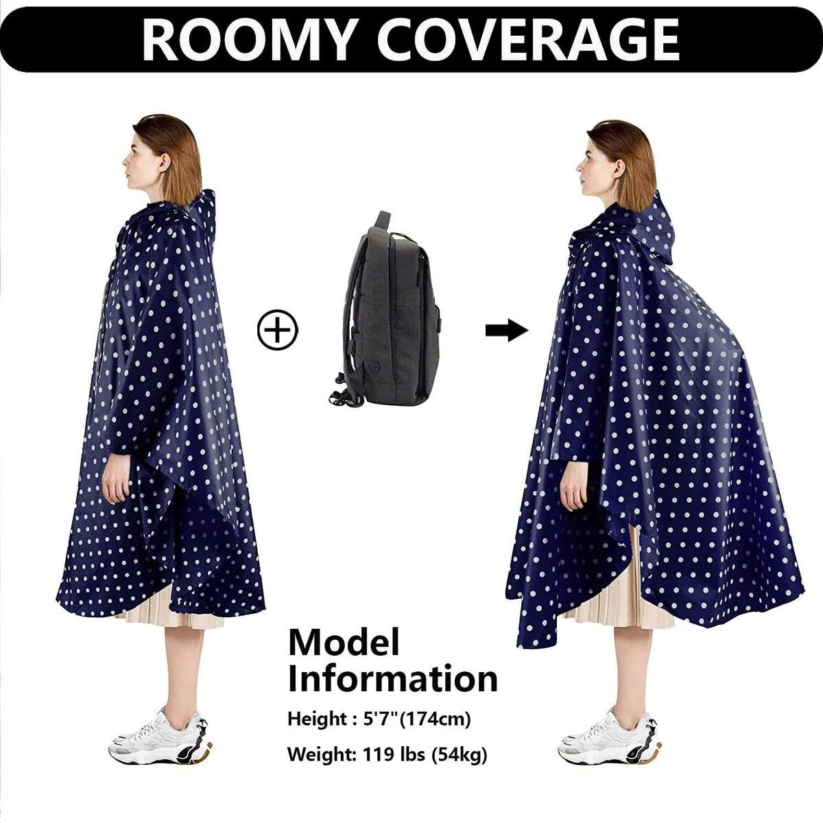 Waterproof Rain Poncho Hooded Outdoor Raincoat with Zipper Pockets