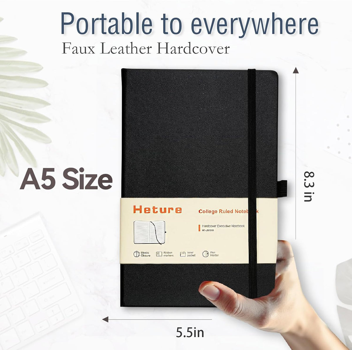 Heture Hardcover Notebooks, A5 Lined Journals Notebook for Writing 160 Pages, 8.2 x 5.5 inch, Classic Ruled Notebooks for College/Work/Travel (Lined-10 Pack, Black)
