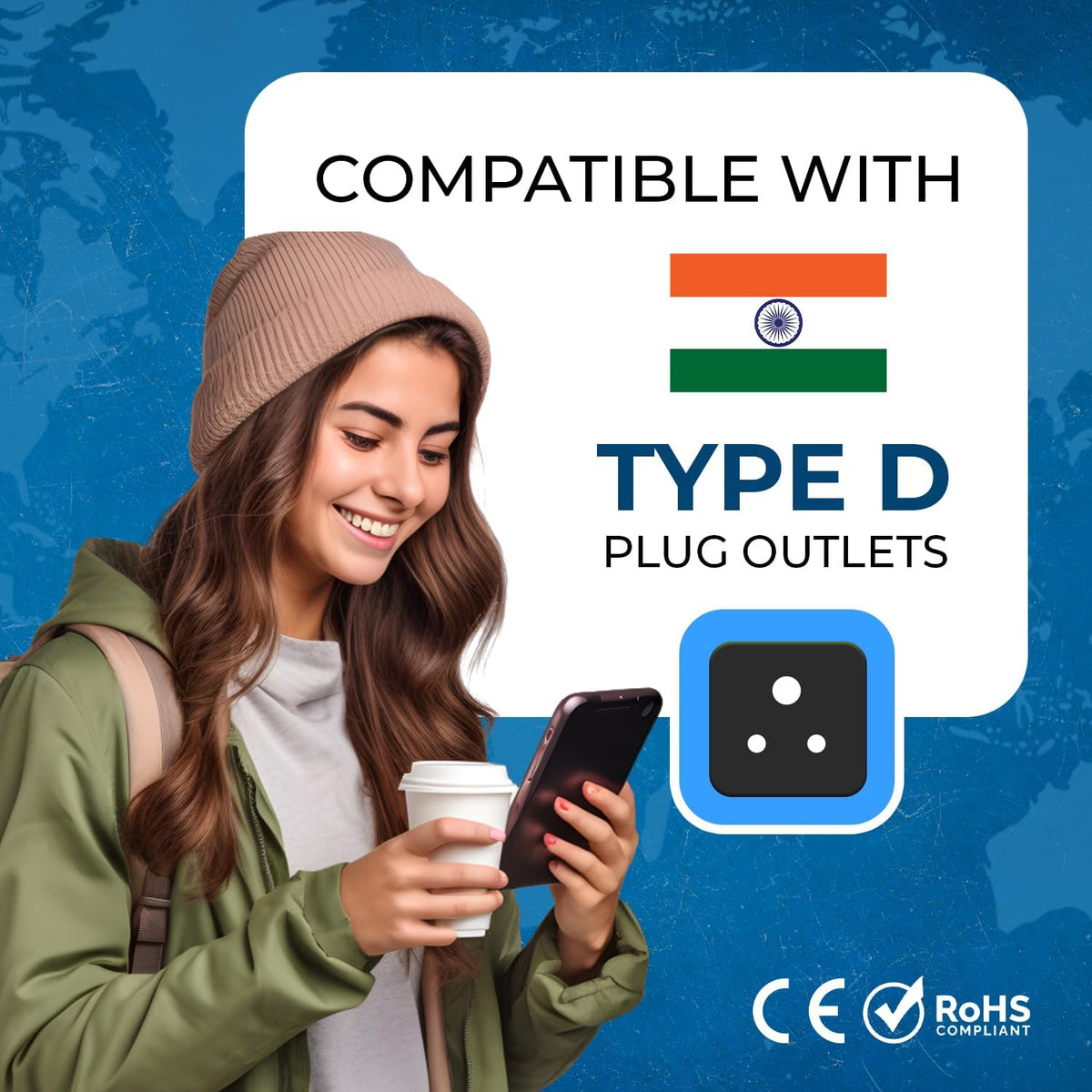 OREI US to India Type D Travel Adapter Plug, 2-in-1, CE, RoHS, 300 Pack