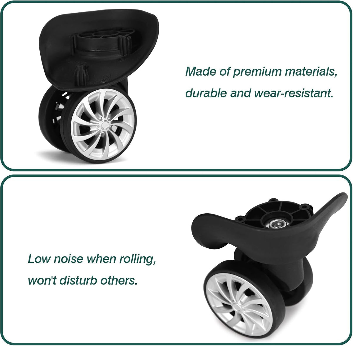 1 Pair Luggage Replacement Wheels, Rubber Suitcase Repair Casters S-Black