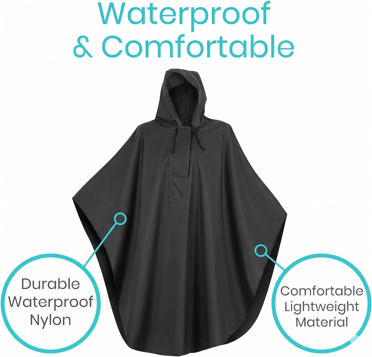 Vive Wheelchair Poncho - Lightweight, Breathable and Waterproof Raincoat - Reusable and Packable Cape With Hood- Men, Women