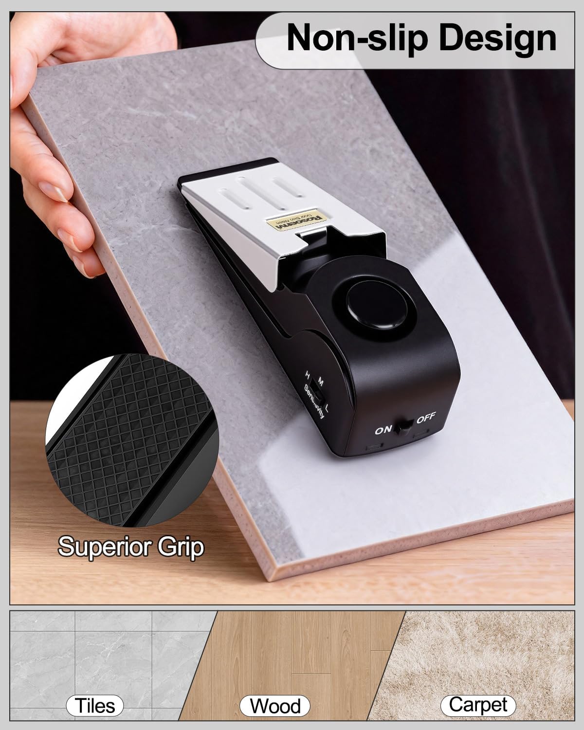 1 Pack Door Stop Alarm, Door Stopper with 120DB Security Alarm, Floor Wedge Door Stop Siren, Door Security Devices for Traveling, Apartment, Hotel and Home, Black