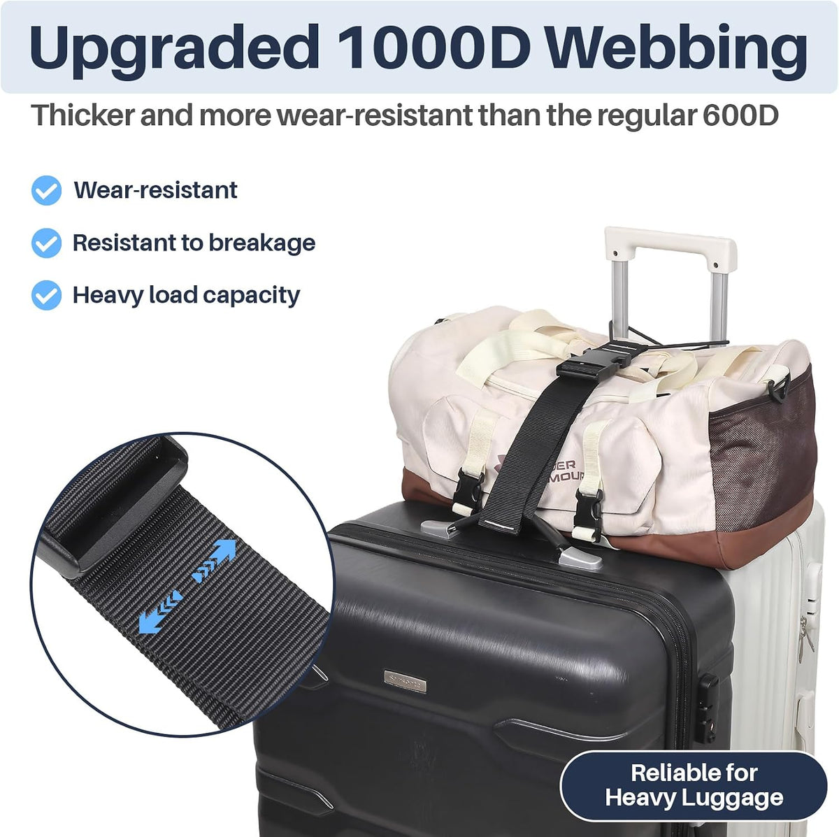 Adjustable Elastic Luggage Bungee Connector Straps, Carry-On Suitcase Add Bag Travel Strap Black 2pcs