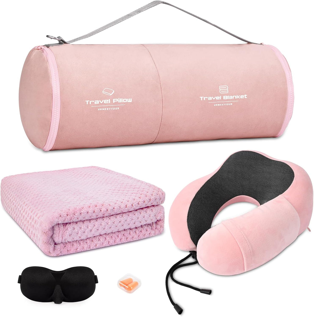 urnexttour Travel Pillow and Blanket Set Neck Pillow Airplane Memory Pink