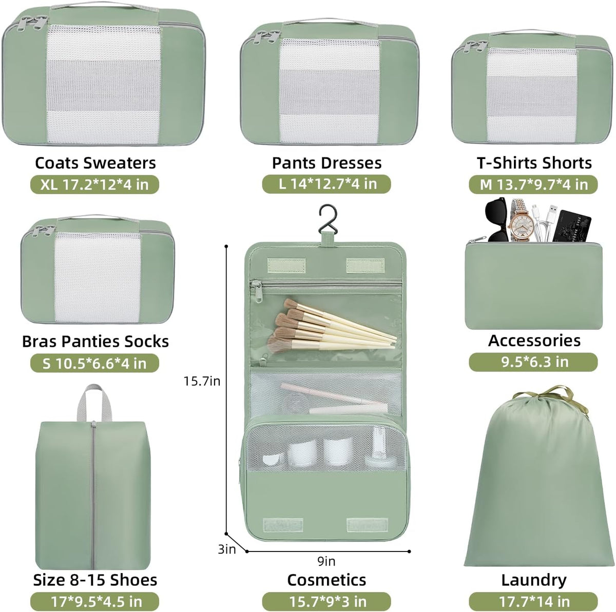 BAGAIL 6 Set/8 Set/10 Set Packing Cubes Various Sizes Packing Organizer for Travel Accessories Luggage Carry On Suitcase