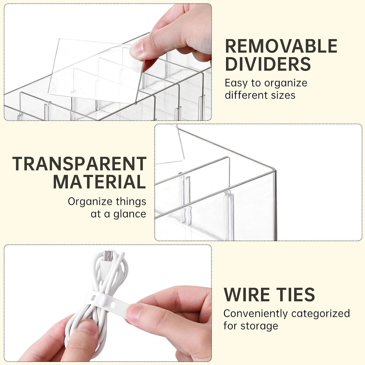 FRETONBA 2 Pcs Clear Cable Charger Organizer Box, Large