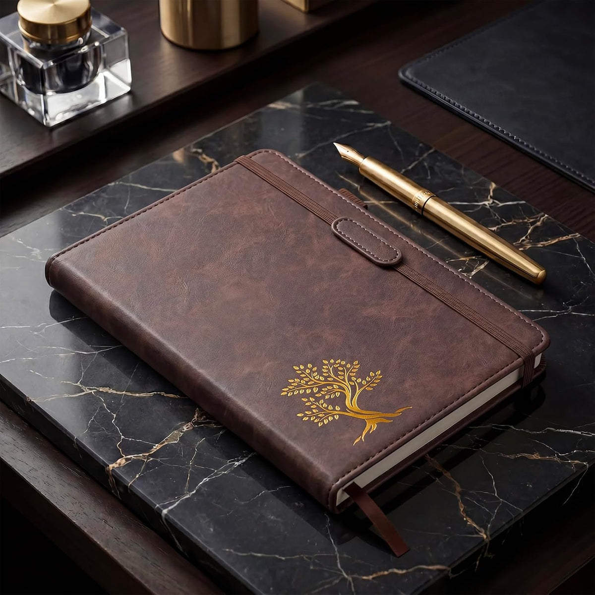 Vintage Hardcover Leather Journal Notebook, A5 Lined Notebook for Business Work School, 224 Pages 100GSM Thick No Bleed Paper, 180° Lay Flay Premium Writing Notebook for Note Taking Daily Diary Travel (Brown)