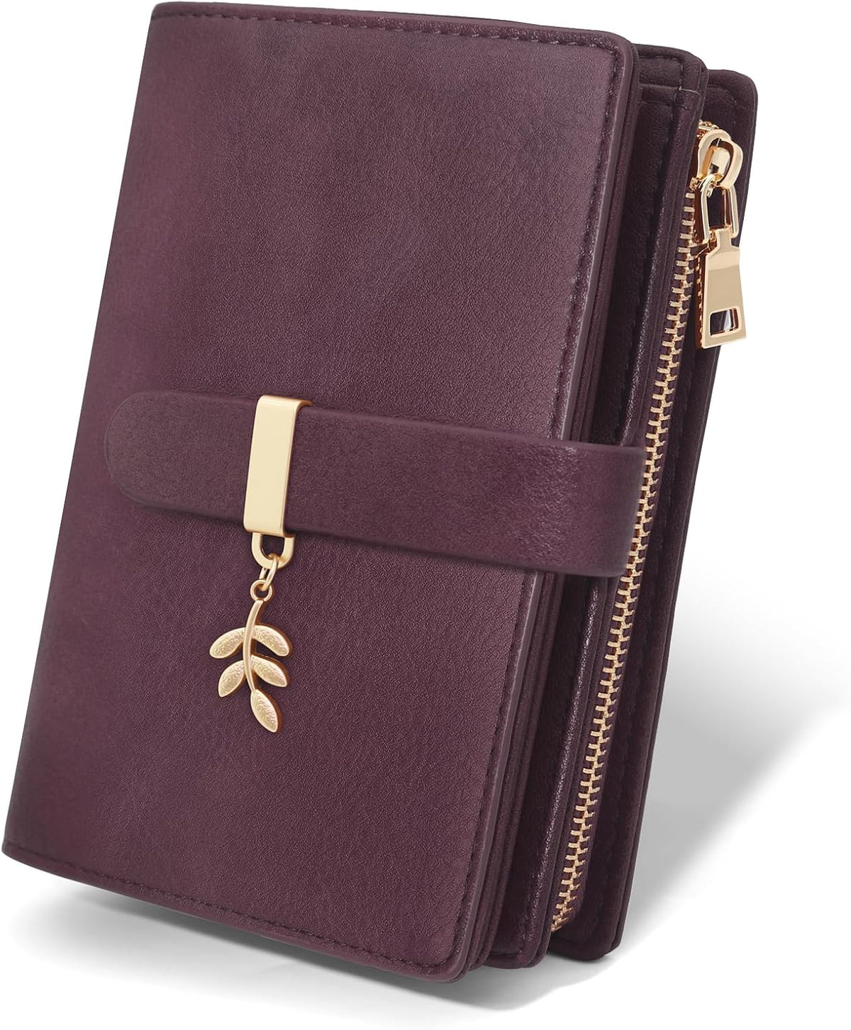 Womens RFID Blocking Trifold Wallet PU Leather Card Holder Burgundy
