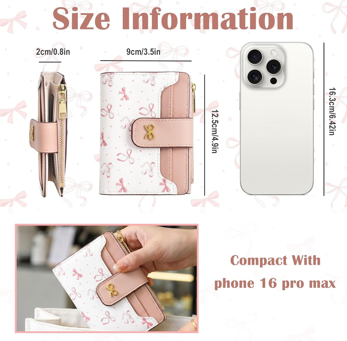 Small Wallets for Women RFID Blocking Bifold PU Leather, 8 Card Slots, Zipper Coin Pocket, Slim Credit Card Holder Travel Wallet, Pink 4.9x3.5inch