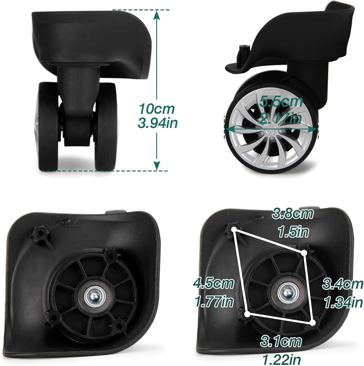 1 Pair Luggage Replacement Wheels, Rubber Suitcase Repair Casters S-Black