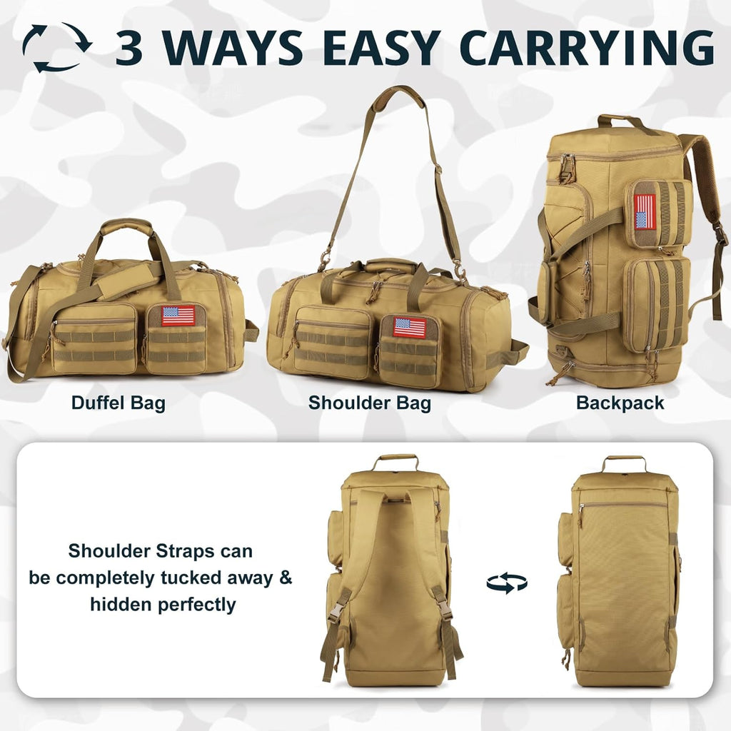 Tactical Gym Bag for Men,70L Large 3-in-1 Sports Duffle Bag for Travel Gym