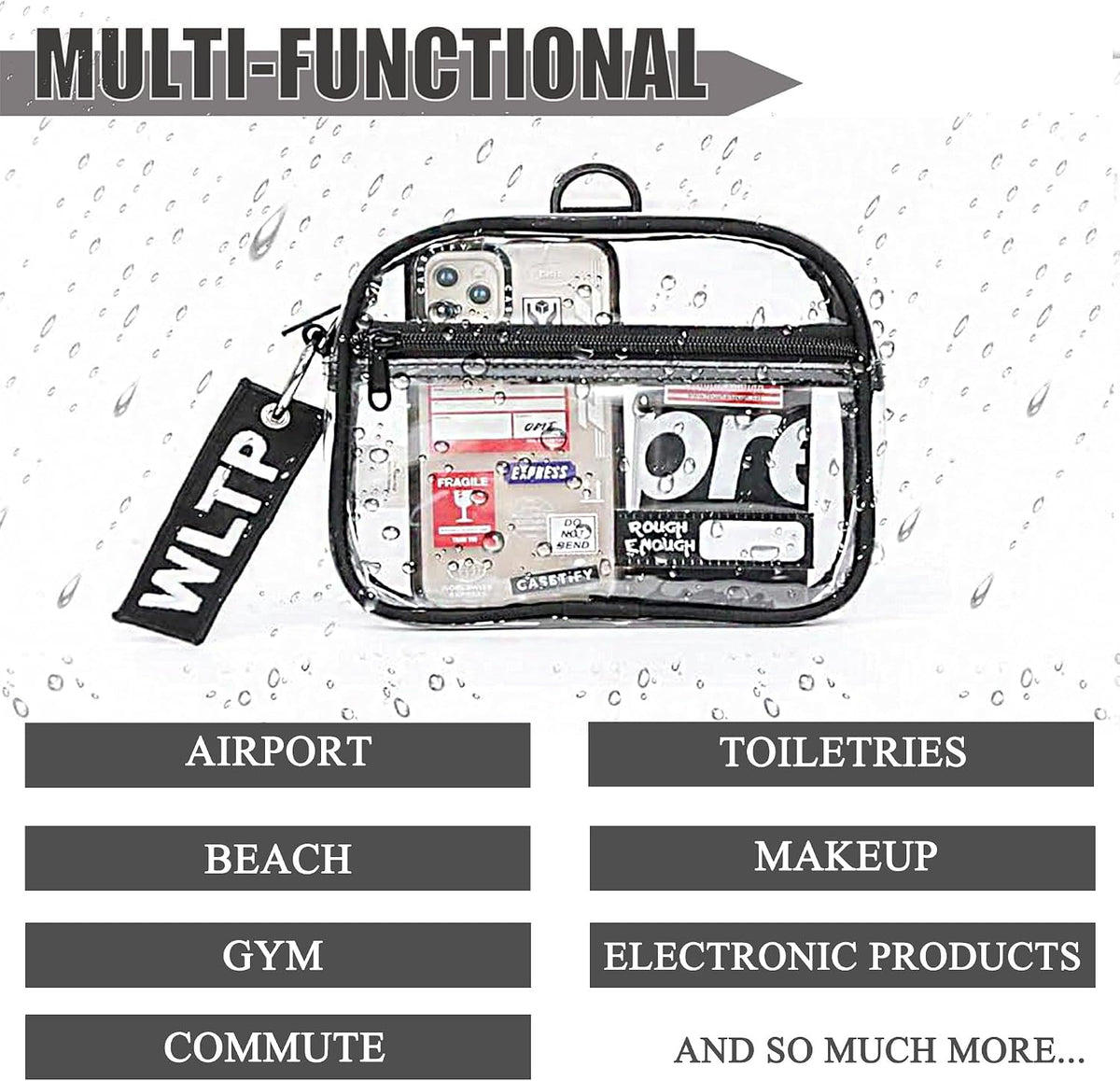 Rough Enough Clear Toiletry Bag Quart Size for Travel, Men Women