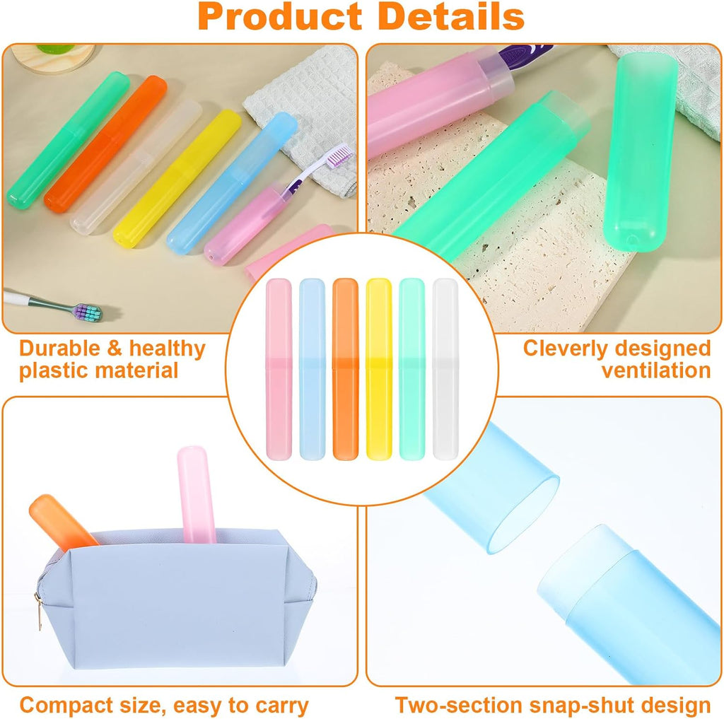 60 PCS Travel Toothbrush Holders, Bulk Plastic Toothbrush Case Cover with Ventilation Holes, Portable Dust-Proof Toothbrushes Storage for Travel, Home, Camping - 6 Assorted Colors