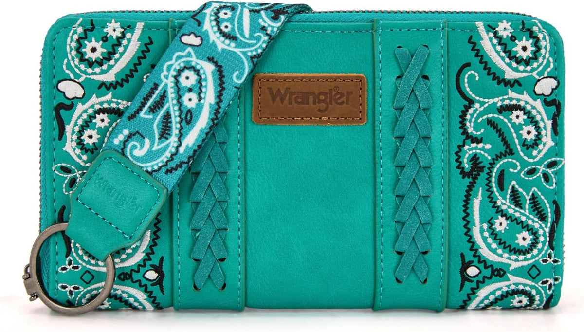 Montana West Wrangler Western Paisley Wristlet Wallet for Women, PU Leather Zip Around Clutch with RFID Blocking & Coin Pocket