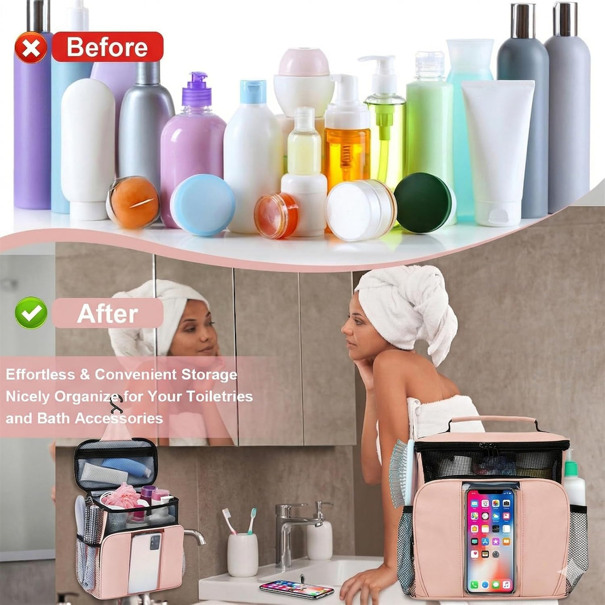 College Dorm room Essentials for Girls, Quick Dry Mesh Shower Caddy-Beige
