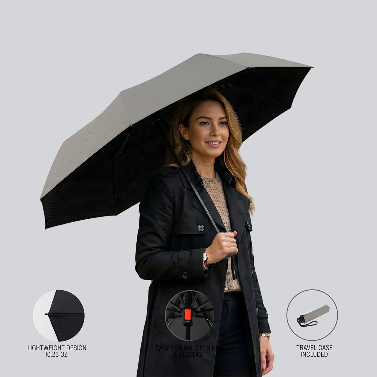 Knirps A.050 2 Person Sun Umbrella, Heat Shield, Sandstone Black Coating