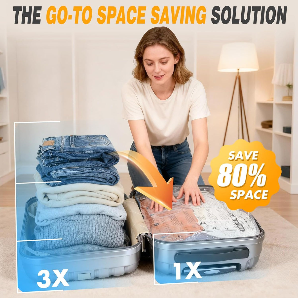 Vacuum Bags for Travel with Rechargeable Pump, 15 Pack Compression Packing Bags with 35KPA Electric Pump, 80% Space Saver for Clothes, Vacuum Seal Bags fo Carry-on Luggage Suitcase