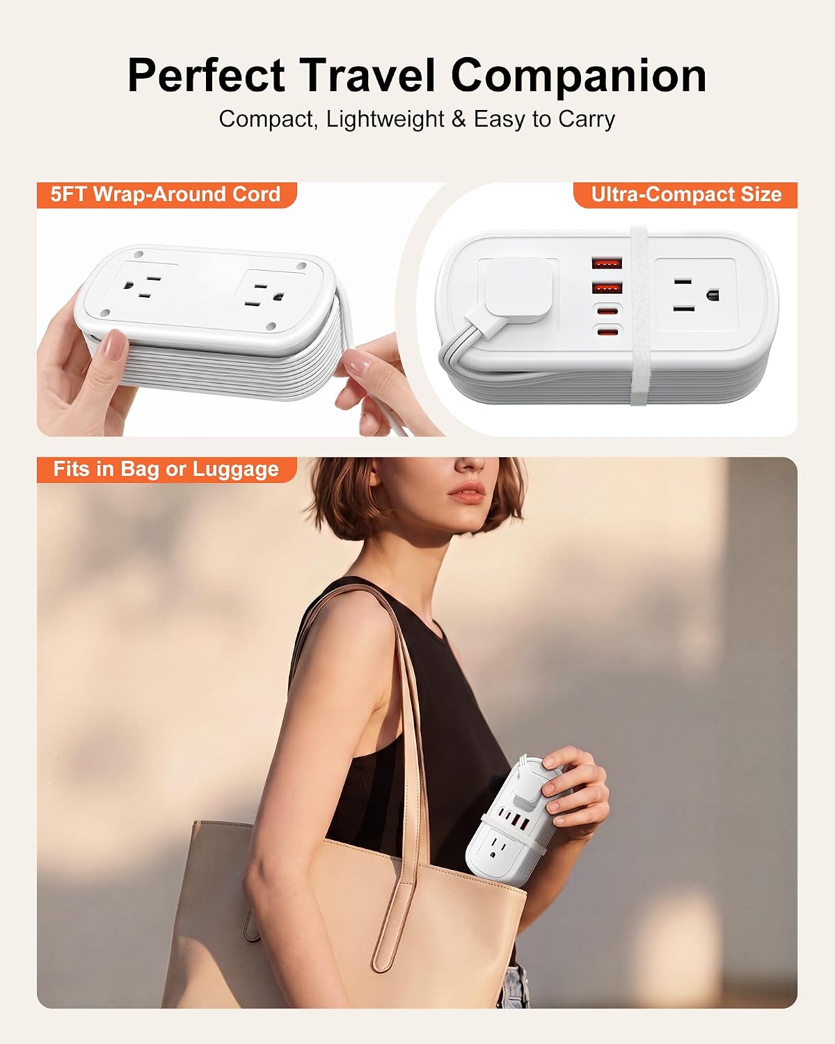 Travel Power Strip - 5FT Wrap-Around Extension Cord Cruise Essentials