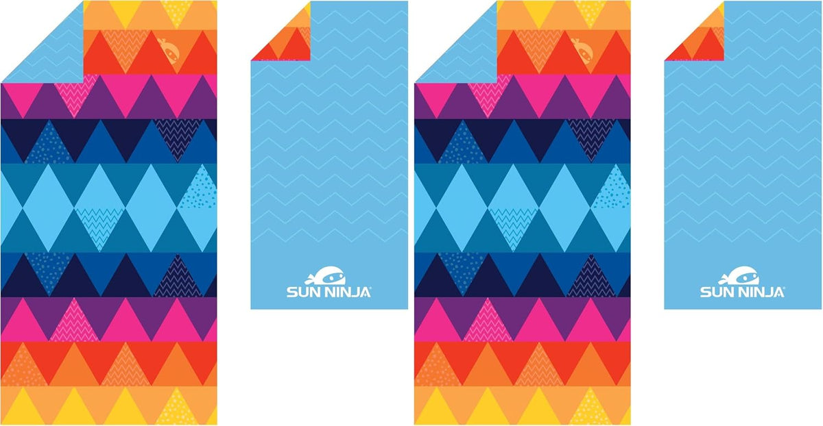 SUN NINJA Quick Dry Microfiber Beach Towel, 63x32in, Triangle, 2 Pack