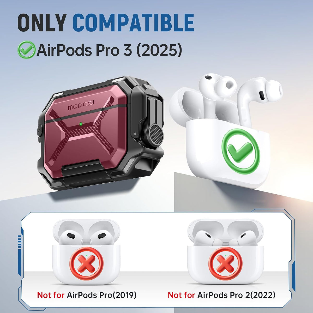 MOBOSI IP68 Waterproof Case for AirPods Pro 3, Red