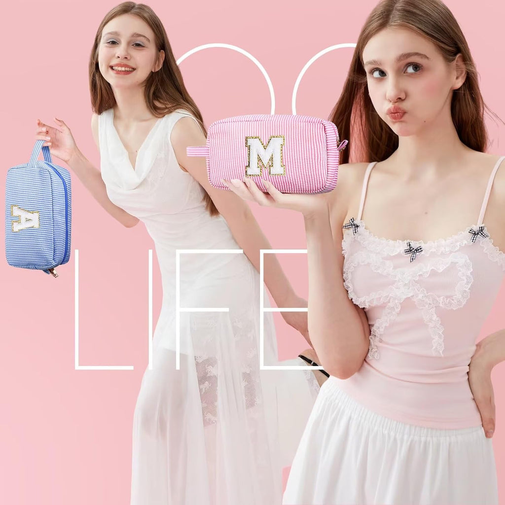 YOOLIFE Birthday Gifts for 6 7 8 9 10 11 12 13 14 15 Year Old Teen Girl - Initial Makeup Bag Letter Toiletry Pouch Cosmetic Case, Personalized Teen Girl Gifts Trendy Stuff Party Favor, Pink R