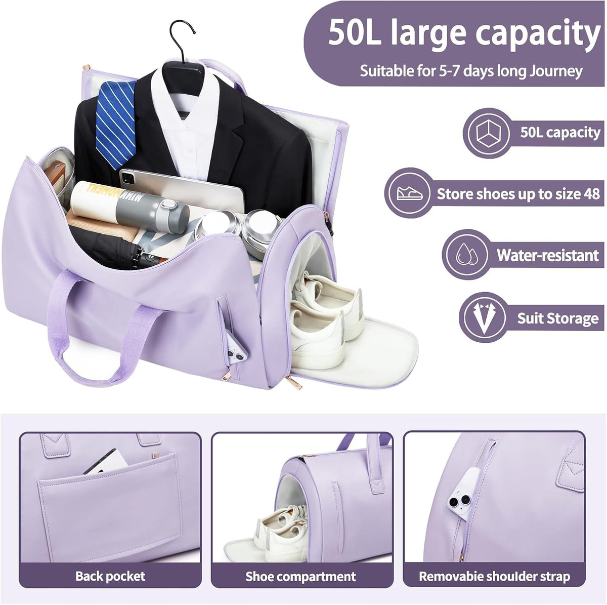 2 in 1 PU Leather Garment Bags for Men Women Suit Travel Bag