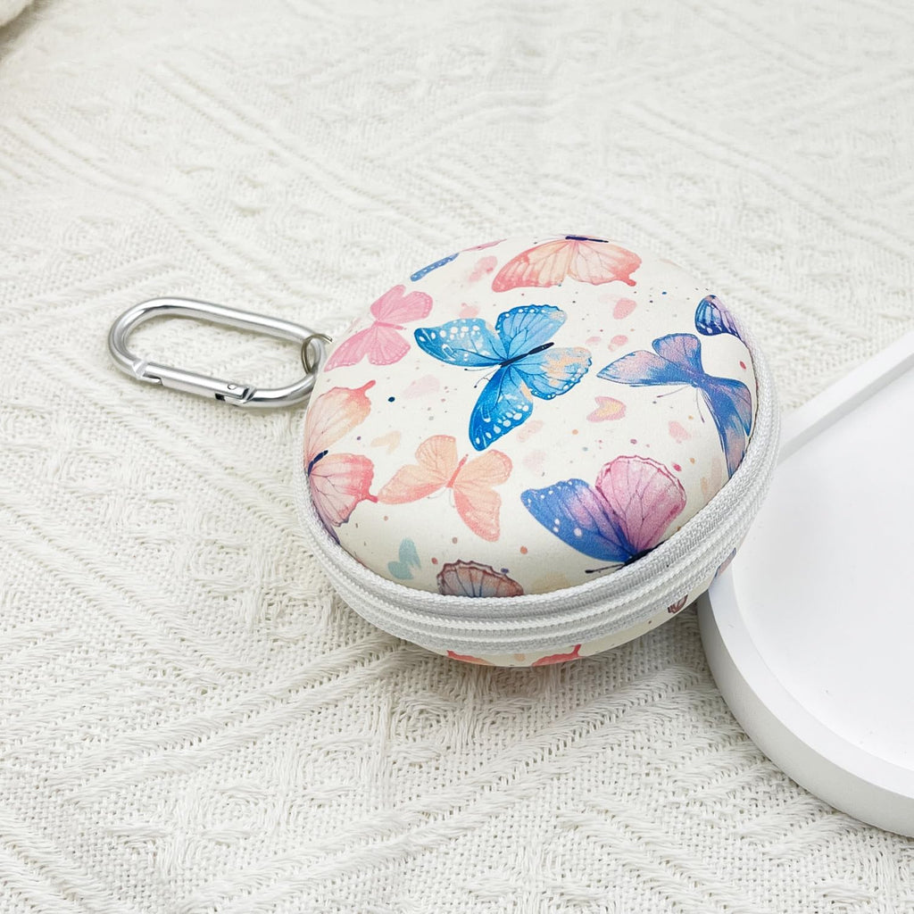Earbud Case Headphone Organizer Ear Bud Case Portable EVA Carrying Box Storage Bag with Carabiner for AirPods 5/4/Pro Beats Bose Galaxy Buds 4/3/FE Data Cable Storage (Butterfly)