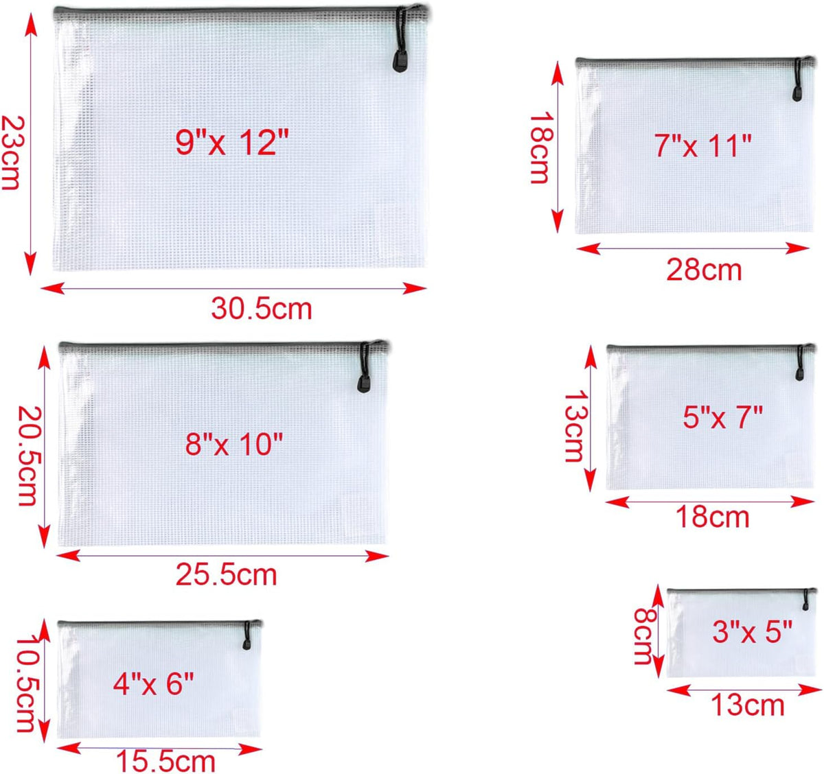 Oaimyy-24PCS-9 x 12"-Mesh Zipper Pouch, Plastic Zip File Folders Puzzle Bags for Organizing,for Office Supplies,Travel,Home Storage- (Multicolor, 9 x 12 Inch)