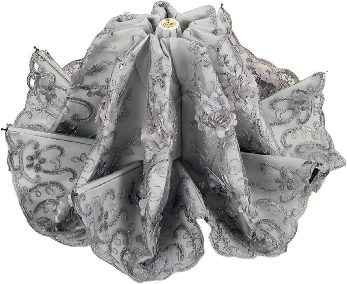 Foldable Lace Sun Parasol UPF 50+ UV Protection Flower Embroidery Vintage Umbrella