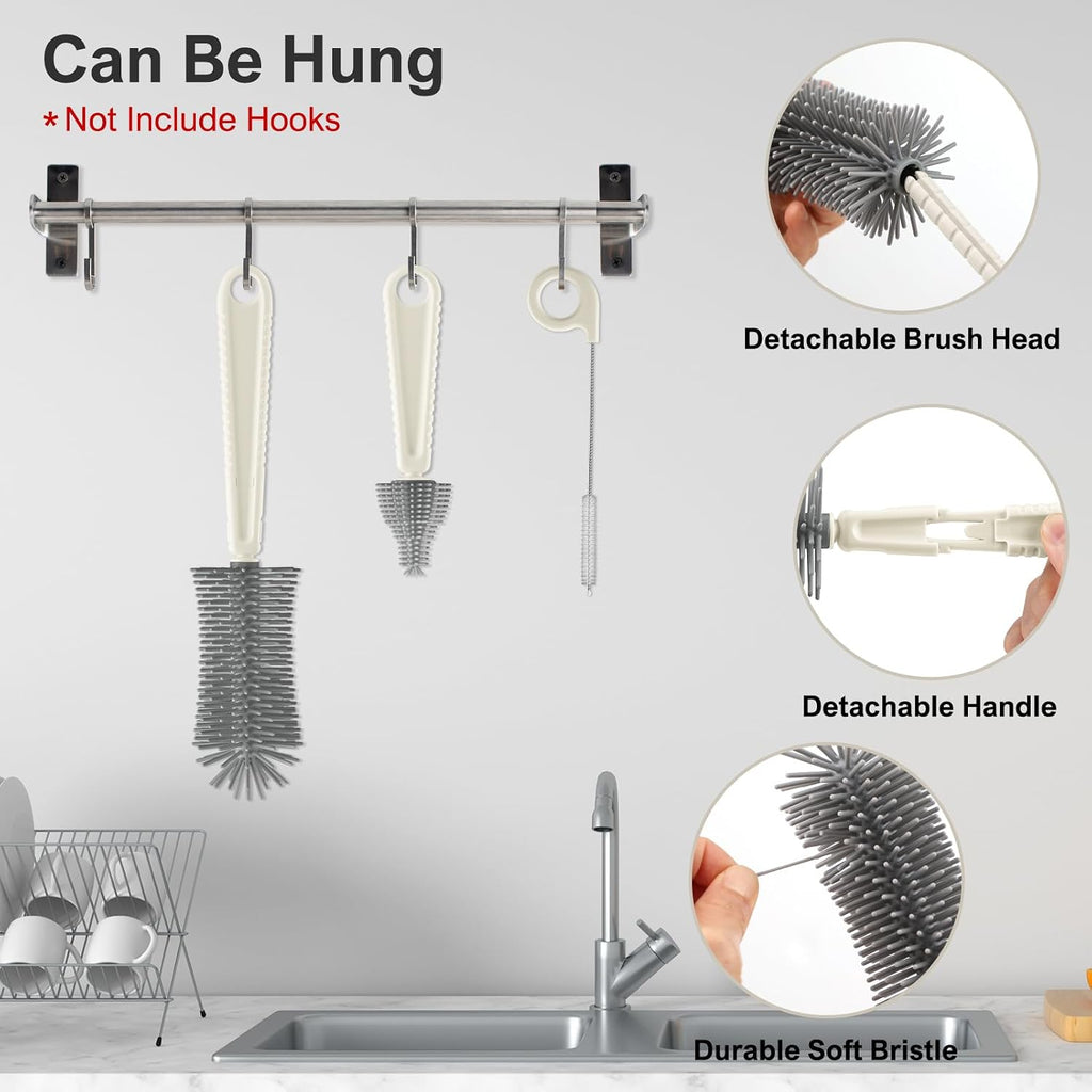 6 in 1 Baby Bottle Brush Set,Bottle Cleaner Brush Kit with Silicone Bottle Brush,Drying Rack,Nipple Brush,Straw Brush,Soap Dispenser&Storage Box,Portable Baby Essentials for Home&Travel