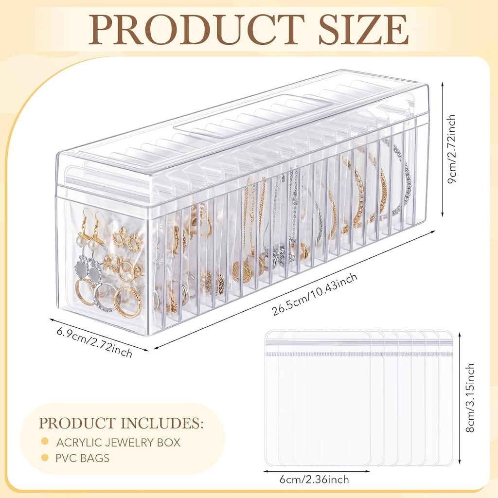 Kenning 126 Pcs Acrylic Jewelry Case Organizer, Clear Jewelry Organizers Holder with Portable Anti Tarnish Storage Bags for Rings, Earrings, Necklaces, Ideal Gifts for Women (Clear)