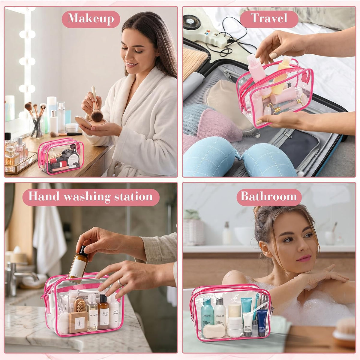12PCS Clear Makeup Bags With Zipper Waterproof Travel Toiletry Bags PVC