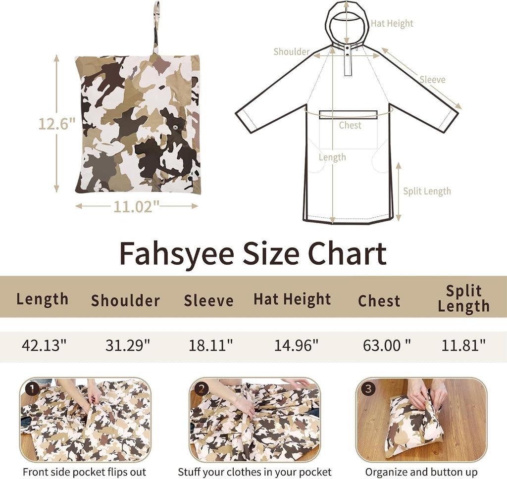 Fahsyee Rain Poncho for Women Adult Waterproof Jacket – Lightweight Packable Raincoat Jackets with Hood and Pockets