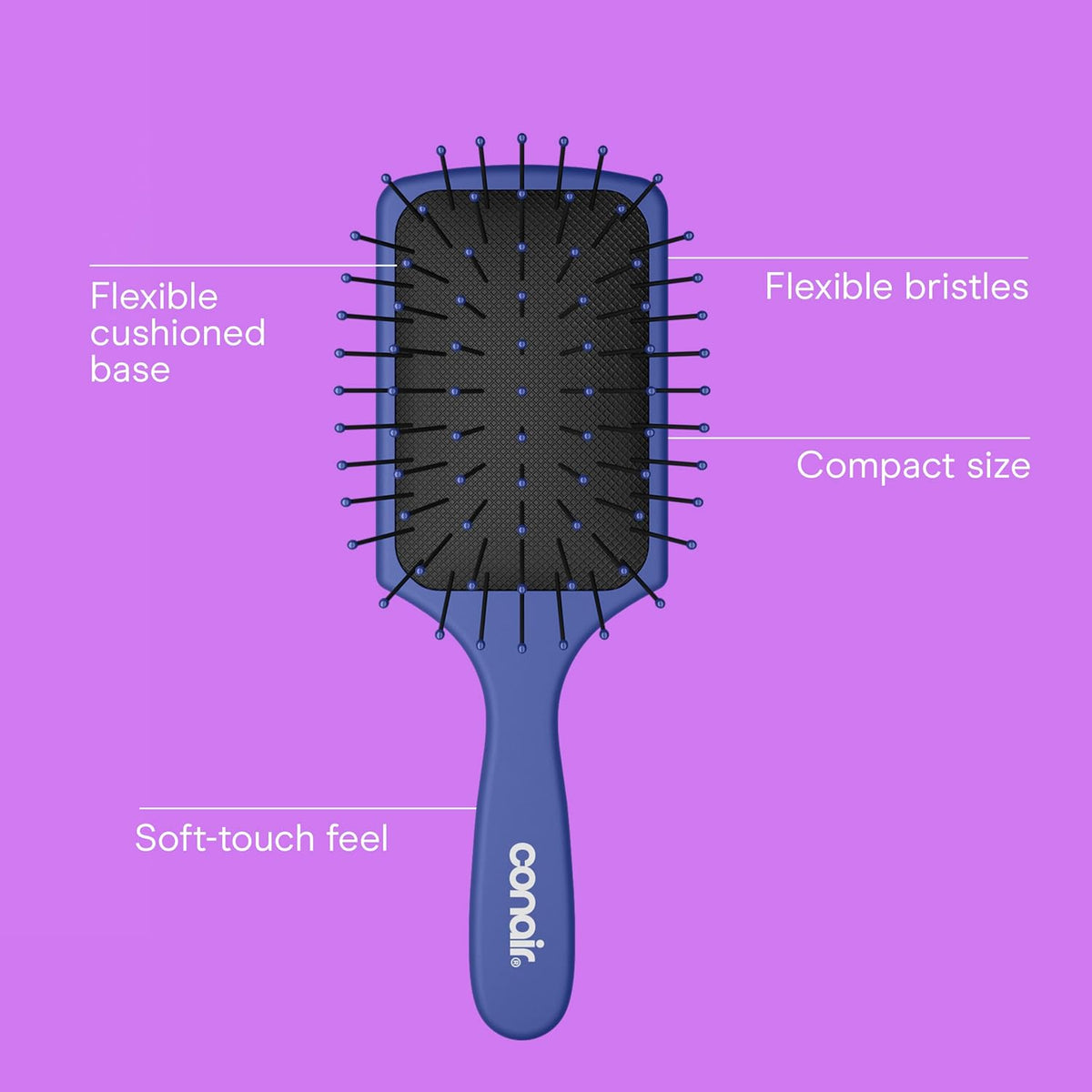Conair Beyond Gentle Mini Paddle Hair Brush Set, 2-Pack, Detangler Brushes for Women, Detangling Brush Set/Paddle Hairbrush, Mini Travel Set, Blue & Teal