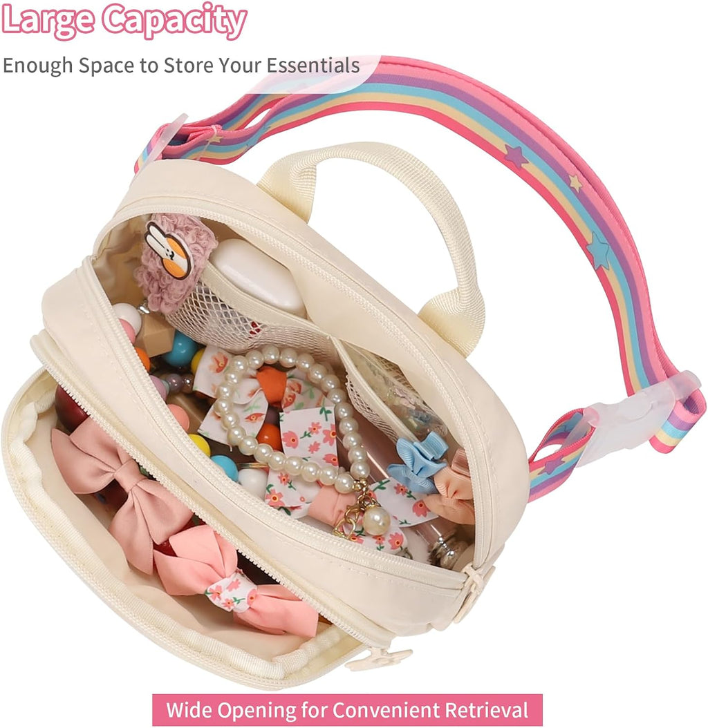 Fanny Pack for Girls, Cute Purse for Girls Teens Crossbody Bag for Kids Belt Bag With 2 Compartments Trendy Stuff Graduation Birthday Gifts for 4 5 6 7 8 9 10 11 12 13 Years Old Beige Initial F