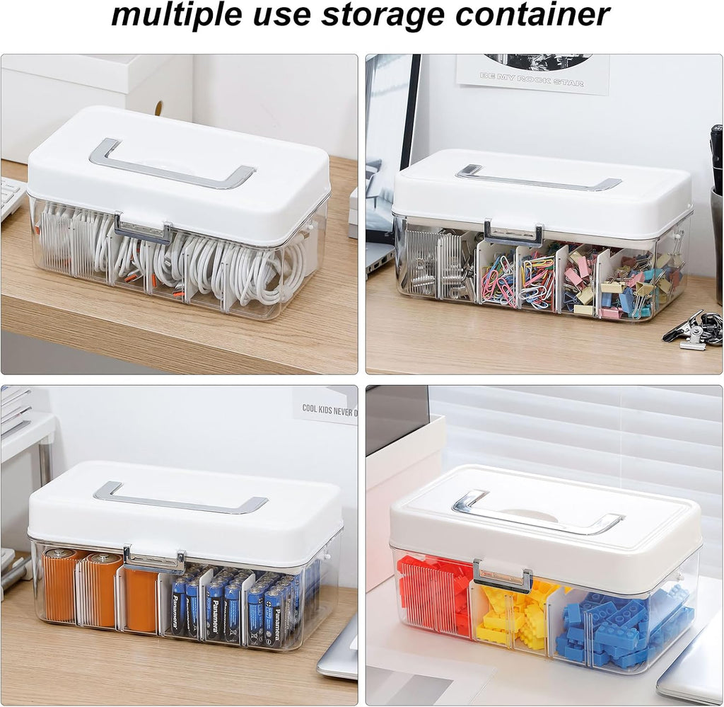 Large Cable Organizer Box with Lid and Wire Ties, Plastic