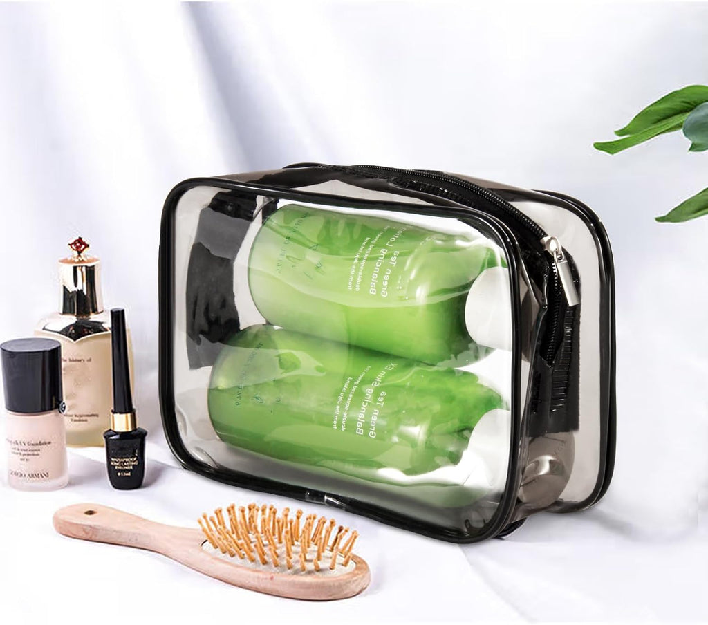 Tergy 20 Packs Clear Cosmetics Bags for Women Men Waterproof Toiletry Bags PVC Makeup Bags Organizer Case with Zipper for Travel Bathroom (Black)
