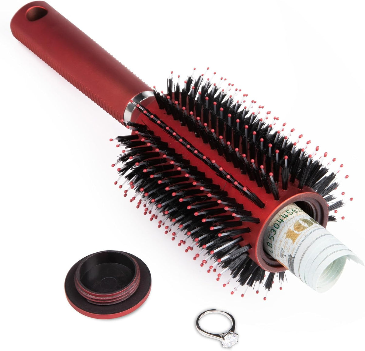 Diversion Safe Hair Brush Secret Safe Can, Hidden Storage for Money, Jewelry, Valuables, Secret Storage Box with Large Hidden Compartment for Travel or Home Use - Red